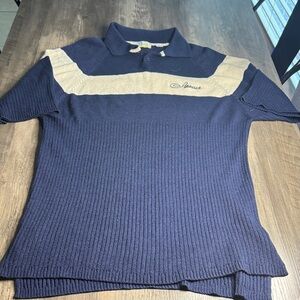 Vintage Azzure Y2K Navy and Cream Short Sleeve Sweater